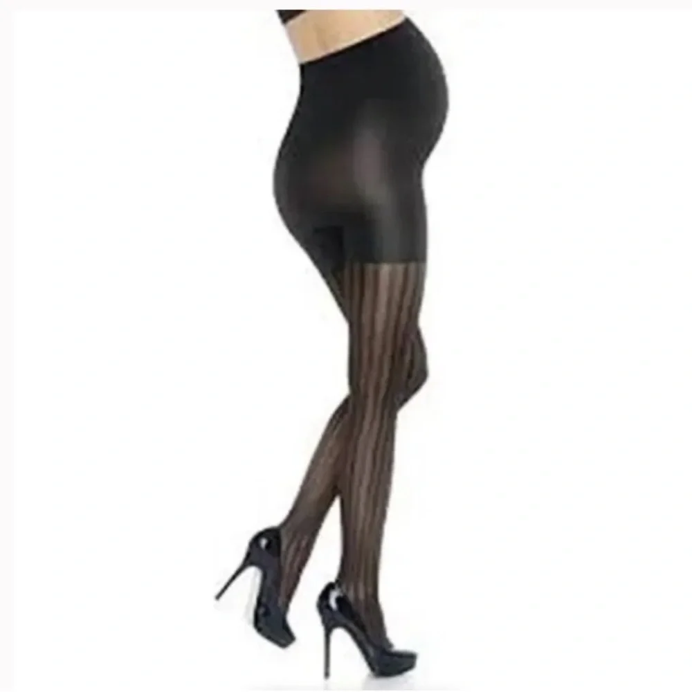 NWT Marvelous Mama Assets Black Terrific Tights Maternity Opaque Stripe, Size 3